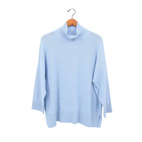 Alashan Sweaters - Alashan Chilly Night Slouchy Cotton Cashmere Blue Mock Neck Pullover Sweater O/S